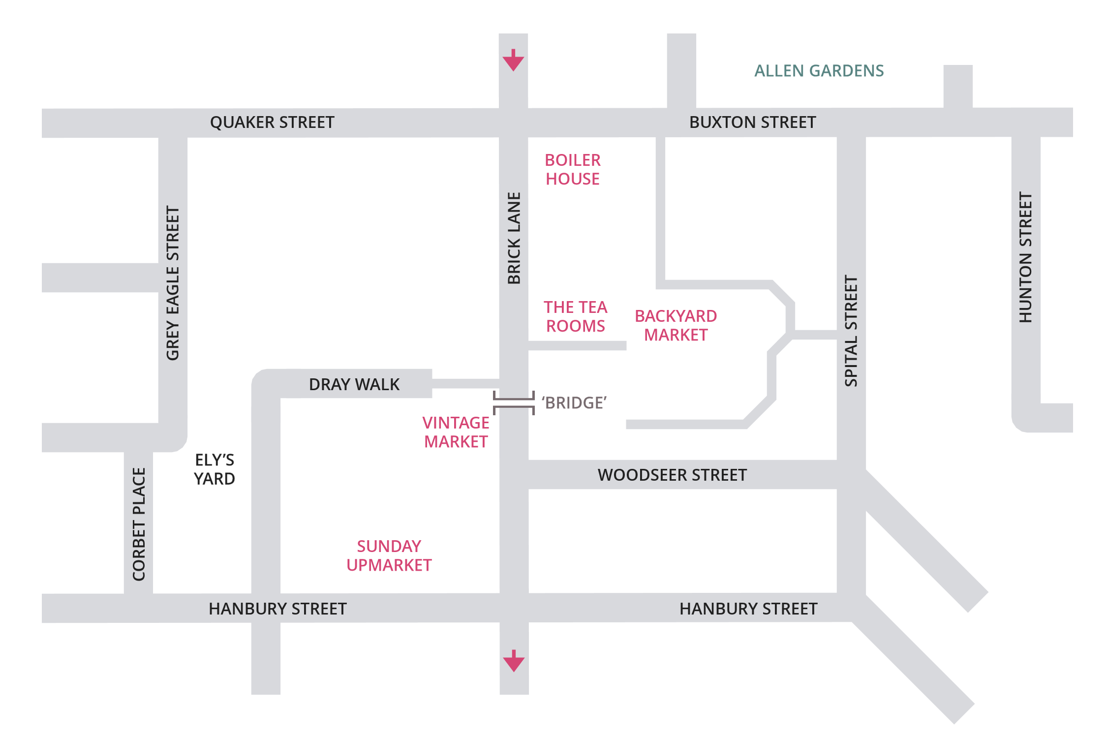 My London Walks: diagrammatic map of the Truman markets